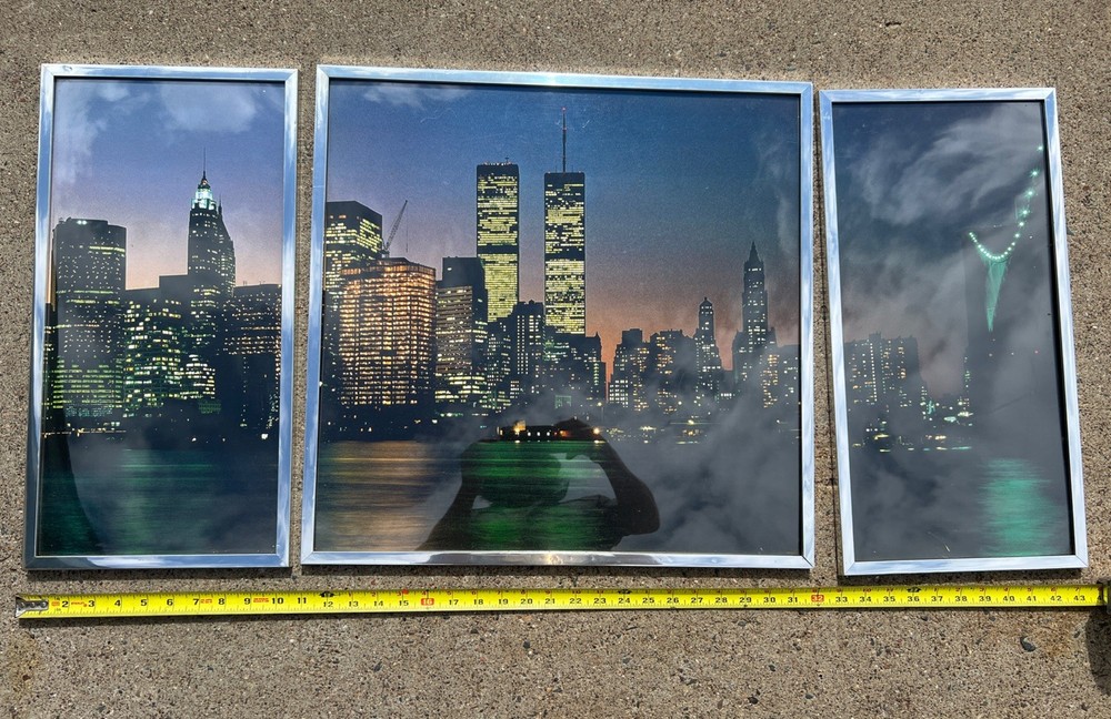 Vintage Brooklyn BRIDGE World Trade Center 3 Piece Cityscape PHOTO ART Skyline