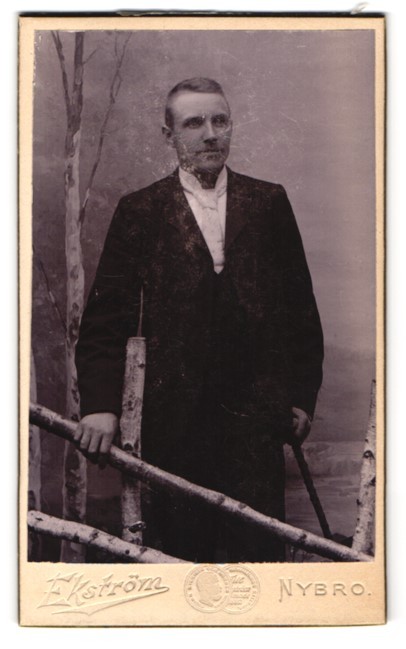 Photograph E Aug Ekström, Nybro, Elegant Gentleman with Walking Stick