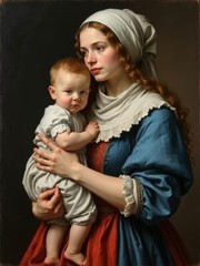 A3 Photo Mother Child Tenderness Artistic Glossy Paper Decor -124