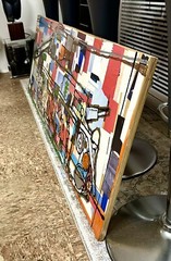 VERY COOL LARGE MIXED MEDIA PAINTING BY AARON KRATEN ON WOOD. VERY HEAVY & RARE