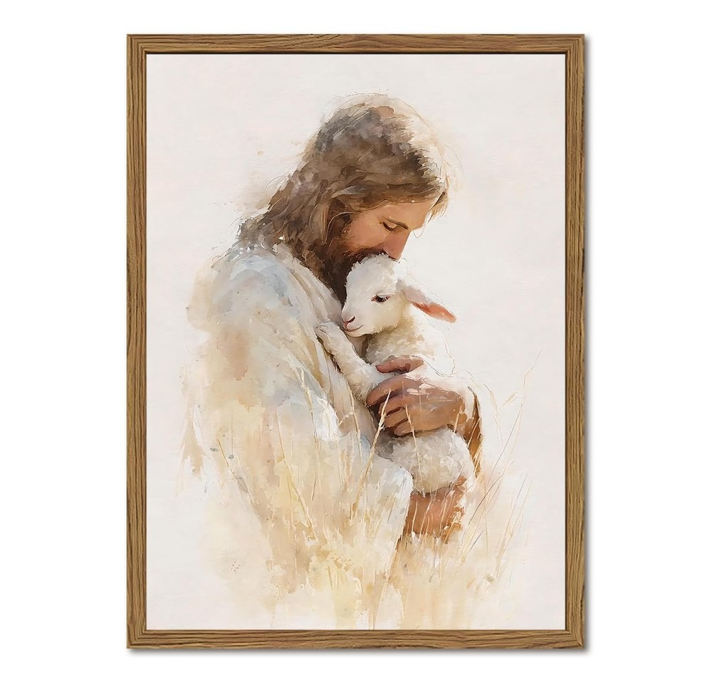 Jesus and Lamb Wall Art, Christian Good Shepherd Wall Decor Picture, Religiou…