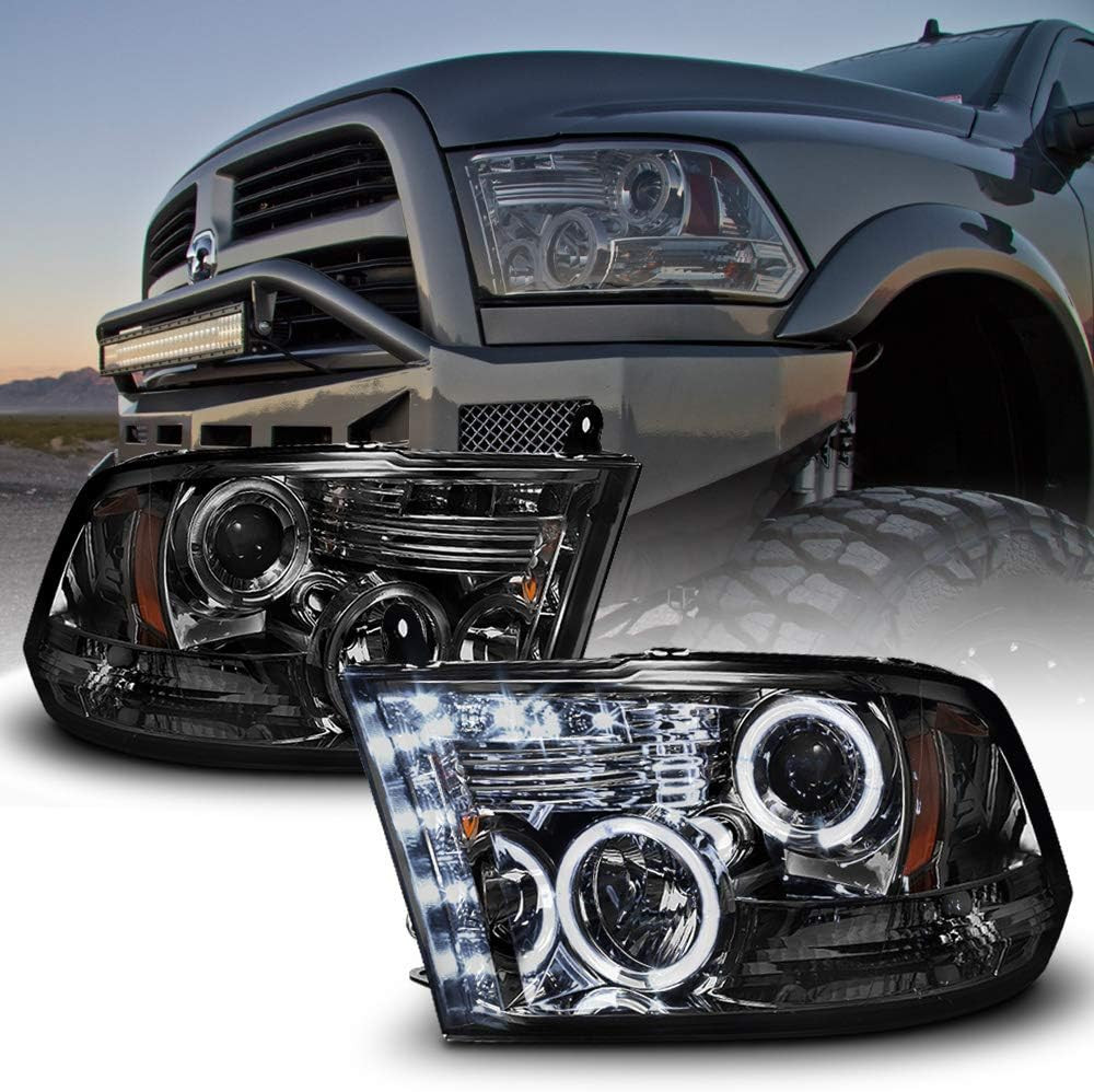 – for 2009-2018 Dodge Ram 1500 10-18 2500 3500 LED Halo Ring Smoked Lens Project