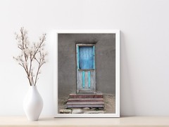 Santa Fe New Mexico Southwest Blue Turquoise Door Adobe House Photography Print