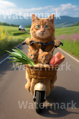 Digital Image Picture Photo Wallpaper Printable AI Art Whimsical Cat Scooter