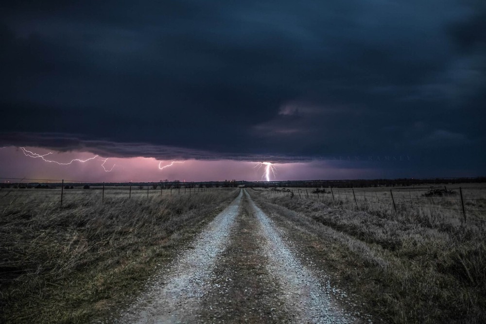 Storm Photography Print: Kansas, Lightning, Worn Path, Stormy, Picture, Photo