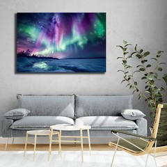 Northern Lights Aurora Borealis Photography, Snowy Alaska Landscape Nature Print