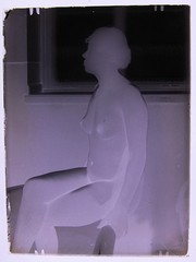 Artistic Woman Nude On Bathtub Vintage Circa 1920 Large Glass Negative