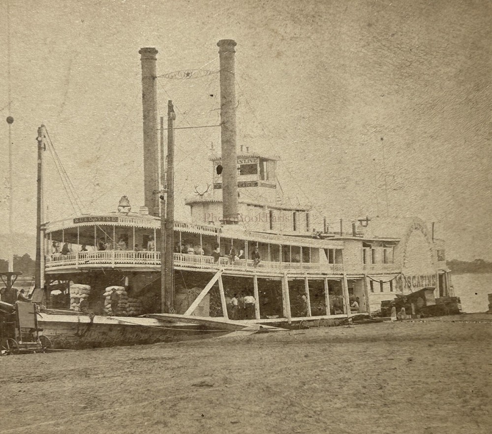 USA US Steamer on The Mississippi c1865 Photo Stereo Vintage