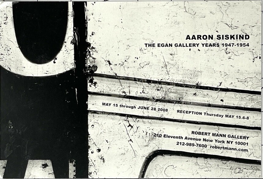 Aaron Siskind (1903-1991) Art Announcement Card 2008 Robert Mann Gallery