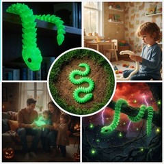 3D Printed Glow in the Dark Snake Articulated Fidget Figure 60cm