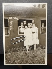Photo Portrait Young Women Model Vintage Regensburg Railway Wagon License Plate
