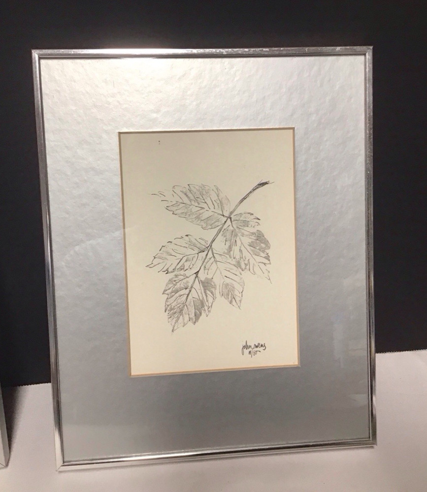 Framed Silver Autumn Leaf Design Art 10.5 x 8.5 Inch Heavy Custom Frame