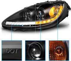 for 2005 06-2013 Chevy Corvette C6 Switchback+Sequential LED DRL Black Projector