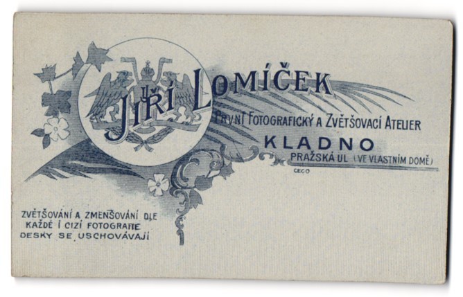 Photograph Jiri Lomicek, Kladno, coat of arms with two griffins and monogram of photo
