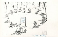 1964 RARE John Olday Real Photo SIGNED Satirical Cartoon Night Chemist POSTCARD