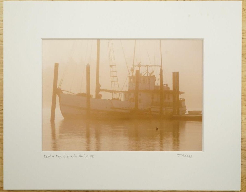Tom Adams Photography Boat in Fog Charleston Oregon Matted Photo Art 8 x 10