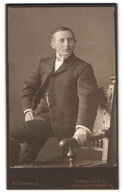 Photograph R. Stanke, Dresden, Werderstrasse 25, Boy in Suit Casual on St
