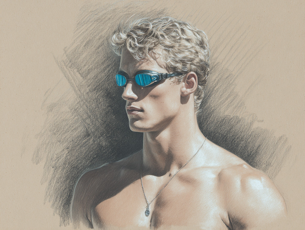 «Handsome swimmer». Drawing by Igor Zeiger. Numbered and signed by artist