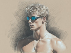 «Handsome swimmer». Drawing by Igor Zeiger. Numbered and signed by artist