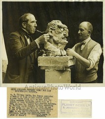 W. Smith sculptor working on sculpture monster head antique art photo
