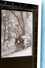 Great old negative small steam locomotive amusement park?? unfortunately blurry