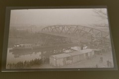 Great old negative – unknown bridge with inland freighter?? place ?