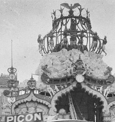 STEREO GLASS NEGATIVE tram w guide, PICON ad, carnival, conductor, NICE, vintage