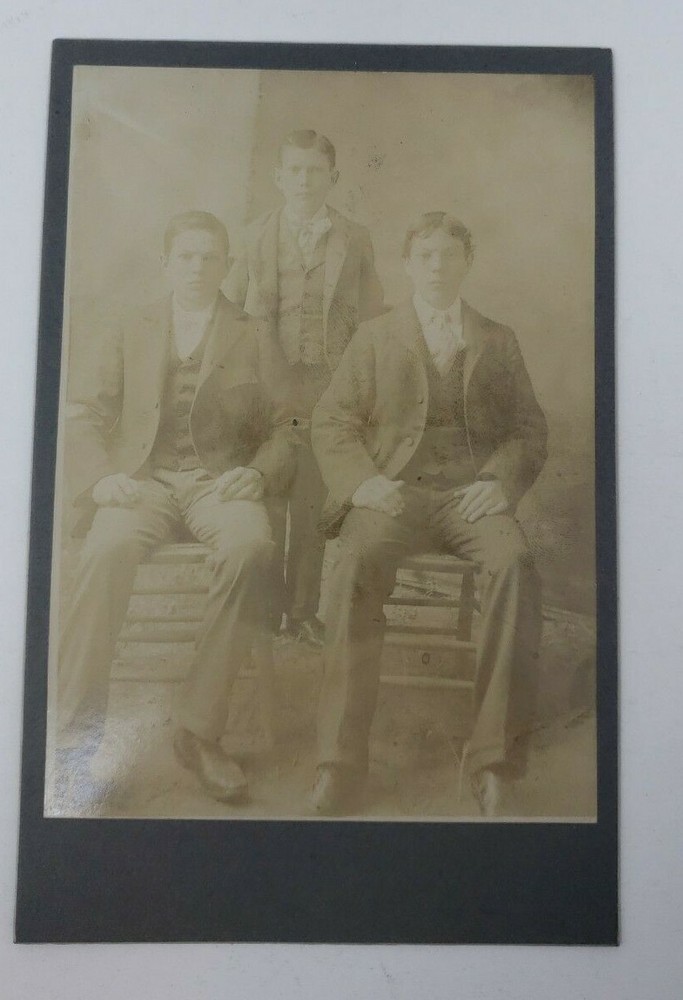 Antique Cabinet Card Photograph- Three teenage boys sitting and standing in suit