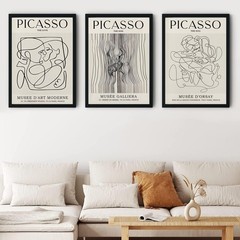 Framed Picasso Abstract Female Line Wall Art Prints Set of 3 Picasso The Kiss…