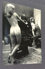 Vintage Framed B&W Studio Photograph Female Body Art Painting With The Artist
