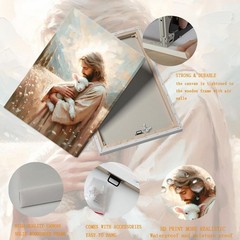 Jesus and Lamb Canvas Wall Art Christian Jesus the Good Shepherd Painting pic…