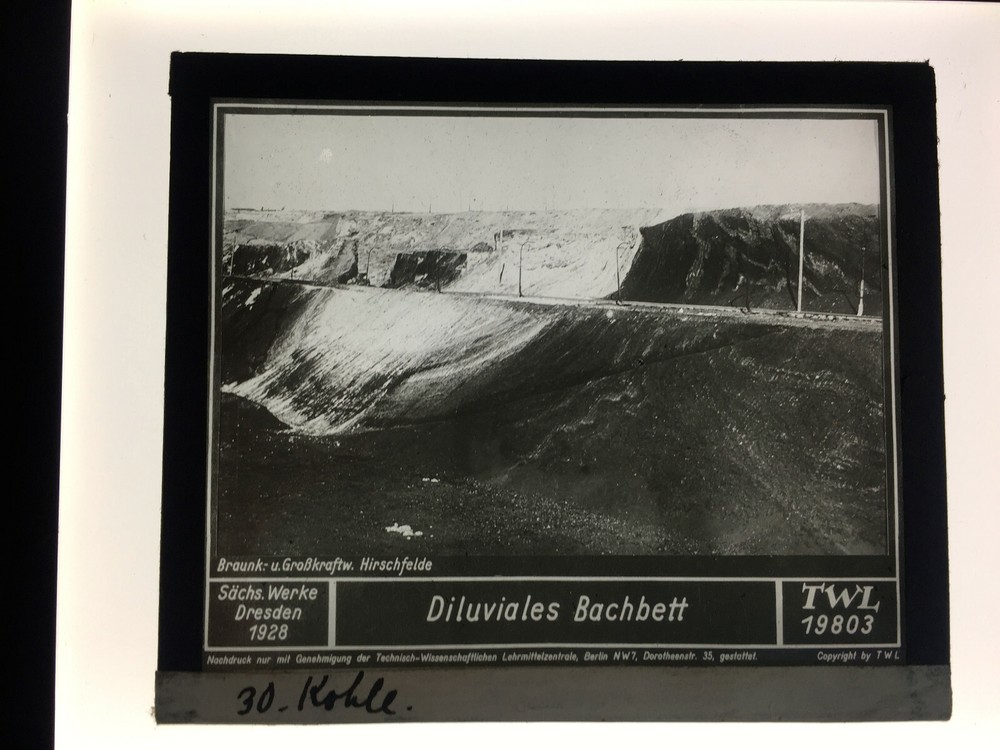 Original old glass slide/plate Saxon. Works Lignite Bachb. c.1928 8.5x10cm SW –