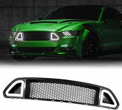 Front Bumper Grille Upper Grill Fit for 2015-2017 Ford Mustang | Black,W/Drl,Led