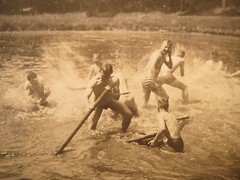 At Leuchtenburg (Thuringia) – Young Men with Raft – 1920s / 3x Photo