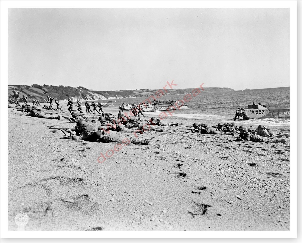 WWII American D-Day Rehearsal On Beach In England Silver Halide Photo