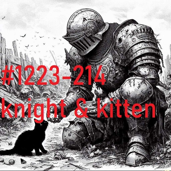 MALE PORTRAIT #1223-214 -knight and kitten -free shipping in usa