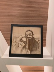 Laser Engraved Couple Photo on Wood, Framed Personalized Portrait