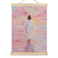 LZYRF Jesus Walking on Water Wall Art Poster Framed, Christian Room Decor, Pa…