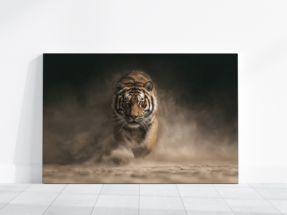 Running Tiger Wall Art, Modern Wildlife Animal Decor, Nature Photography Canvas