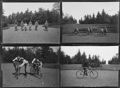 Lot of 11 negatives on glass plate. Portrait with bikes. Format 9×12 cm
