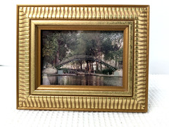 Landscape Photo Photograph Gold Frame Tabletop City Walking Bridge Over Water