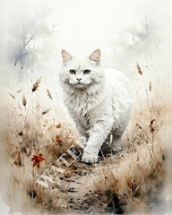 Digital Image Gorgeous White Cat Picture Wallpaper Desktop Wall Art A72