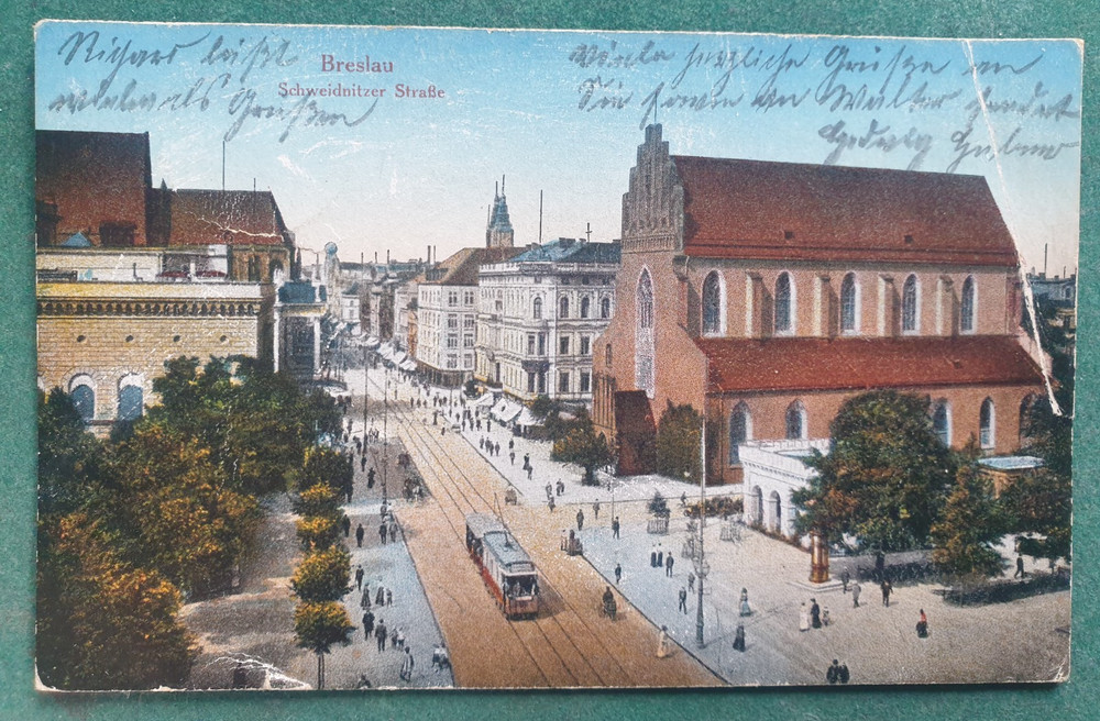 AK Breslau Postcard Church Tram Streetcar 1921 Wroclaw Photo Card Antique