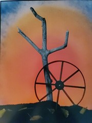 WAGON WHEEL LARGE ORIGINAL SIGNED ART PHOTO COLOR STETTNER VTG MATTE NJ CAMERA