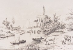 Architectural Print Aluminum Board Etching Vintage Nature Scene Landscape Cows