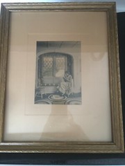 Tinted Photograph by Villar Titled «Knitting» Signed, Frame & Matted