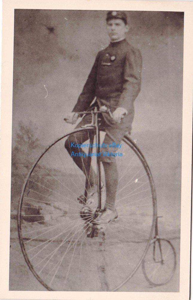 Photo Postcard Man on Bicycle around 1914 Probably Repro of the 1940s? high wheel