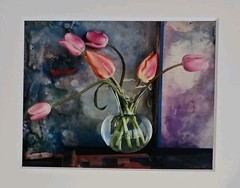 Gordon Bruno Art Photograph Pink Tulip Bouquet in a Glass Vase Matted 11×14″