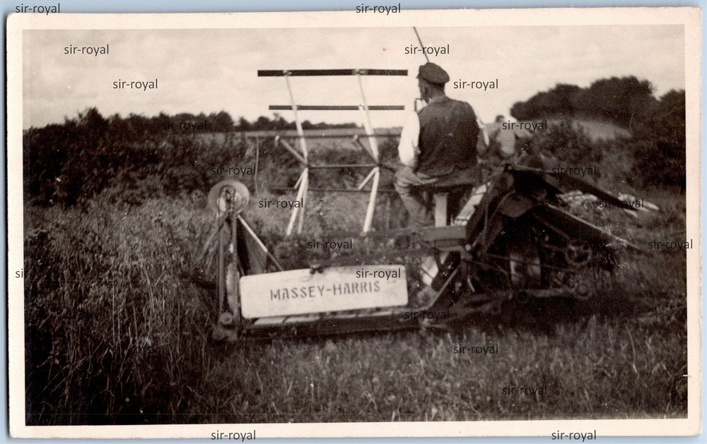Massey-Harris Farm Machine 1930s Agriculture Field Work RPPC Photo Postcard 14x9cm