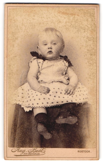Photograph Aug. Best, Rostock, Blutstrasse 14, blonde toddler in summer dress